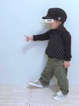 「おんなのこコーデ」｜「アイテム（キャスケット）」を使った、実果さん（キッズ・80cm）の春コーディネート