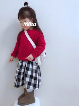 「アイテム（スカート）」を使った、実果さん（キッズ・90cm）の冬コーディネート