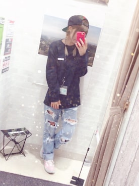 「Deviluse（Deviluse）のアイテム（キャップ）」を使った、ゆっちょんさん（レディース・159cm）の春コーディネート