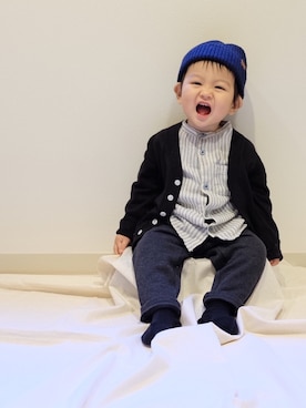 「OLD NAVY（オールドネイビー）のアイテム（帽子）」を使った、KISA / SANAさん（キッズ・70cm）の冬コーディネート