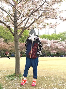「花見」｜「アイテム（ブルゾン）」を使った、アオハルさん（レディース・163cm）の春コーディネート