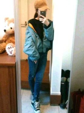 「MOUSSY（マウジー）のHAND DOWN Remake BZ（ブルゾン）」を使った、maiさん（レディース・159cm）の秋コーディネート
