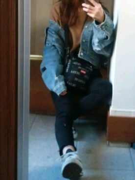 「ワッフルクルーネックＴ」｜「アイテム（その他アウター）」を使った、maiさん（レディース・159cm）の秋コーディネート