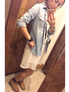 「AVAN LILY（アヴァンリリィ）のアイテム（シャツワンピース）」を使った、RISA❥❥さん（レディース・161cm）の秋コーディネート