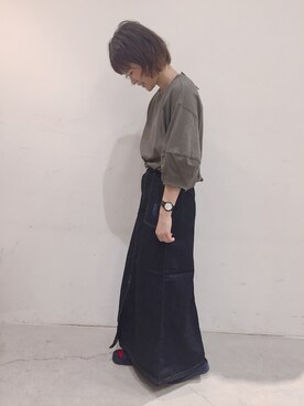 「SEVENDAYS=SUNDAY（セブンデイズサンデイ）のアイテム（デニムスカート）」を使った、うっちーさん（レディース・152cm）の夏コーディネート