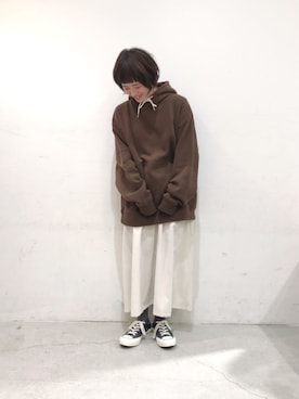 「SEVENDAYS=SUNDAY（セブンデイズサンデイ）のアイテム（パーカー）」を使った、うっちーさん（レディース・152cm）の冬コーディネート