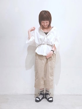 「ボーダーソックス」｜「アイテム（その他）」を使った、うっちーさん（レディース・153cm）の夏コーディネート