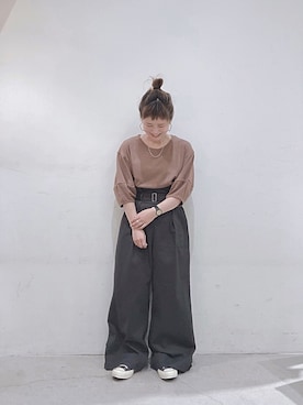 「無地Tシャツ」｜うっちーさん（レディース・152cm）の夏コーディネート