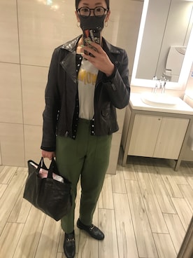「JOURNAL STANDARD relume（ジャーナルスタンダード　レリューム）のアイテム（ライダースジャケット）」を使った、Kumiさん（レディース・168cm）の春コーディネート