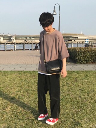 ふきはる is wearing CASPER JOHN "とっしー×CASPER JOHN　ハーフスリーブバイカラーカットソー"