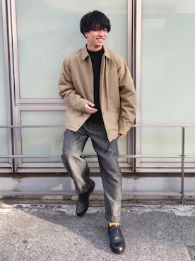 「GU（ジーユー）のアイテム（ブルゾン）」を使った、ふきはるさん（メンズ・166cm）の冬コーディネート