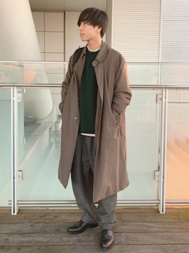 「ロング丈」｜「アイテム（ステンカラーコート）」を使った、ふきはるさん（メンズ・166cm）の冬コーディネート