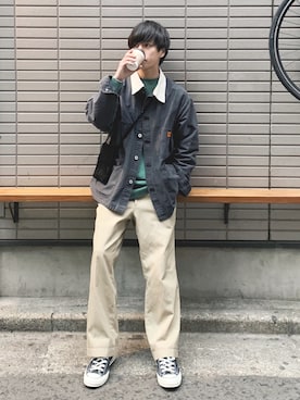 「UNIVERSAL OVERALL（ユニバーサルオーバーオール）のアイテム」を使った、ふきはるさん（メンズ・166cm）の春コーディネート