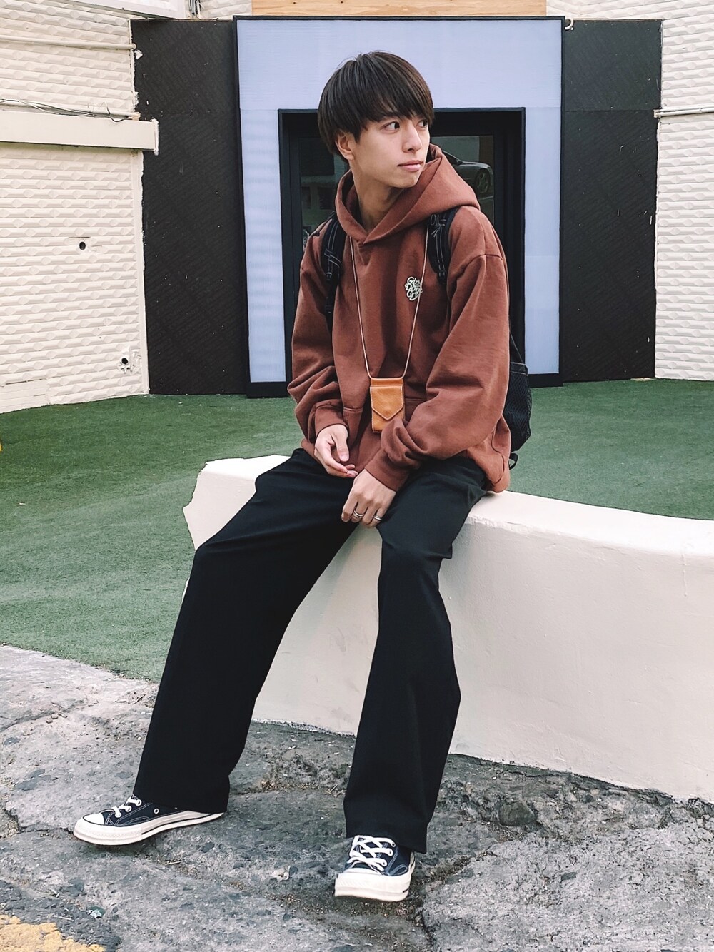 「パーカー、パーカーコーデ、ブラウン、ブラウンコーデ、やっぱりストリートが好き、Girls don't cry、Hender Scheme、シルバーアクセサリー、ct70、CT70s」｜「Girls Don't Cryのアイテム（パーカー、ブラウン系）」を使った、ふきはるさん（メンズ・166cm）の秋コーディネートの1枚目の写真