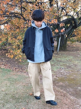「SENSION（センション）のアイテム（セットアップ）」を使った、ふきはるさん（メンズ・166cm）の秋コーディネート