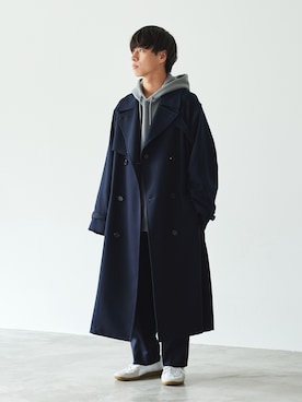 「LIDNM（リドム）のアイテム（トレンチコート）」を使った、ふきはるさん（メンズ・166cm）の春コーディネート