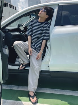 「MONKEY TIME（モンキータイム）のアイテム（パンツ）」を使った、ふきはるさん（メンズ・166cm）の夏コーディネート