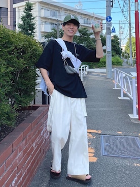 「SENSION（センション）のアイテム」を使った、ふきはるさん（メンズ・166cm）の夏コーディネート