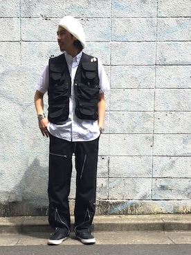 「FLAGSTUFF（フラグスタフ）のアイテム（ハンチング/ベレー帽）」を使った、Daisuke Sakamotoさん（メンズ・176cm）の春コーディネート