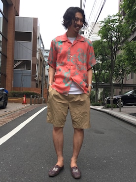 「Needles（ニードルス）のアイテム（シャツ/ブラウス、ピンク系）」を使った、Daisuke Sakamotoさん（メンズ・176cm）の春コーディネート