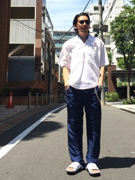 「UNUSED（アンユーズド）のアイテム（シャツ/ブラウス、ホワイト系）」を使った、Daisuke Sakamotoさん（メンズ・176cm）の春コーディネート