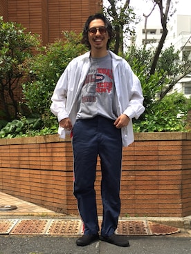 「AIEのアイテム（パンツ、ブルー系）」を使った、Daisuke Sakamotoさん（メンズ・176cm）の春コーディネート