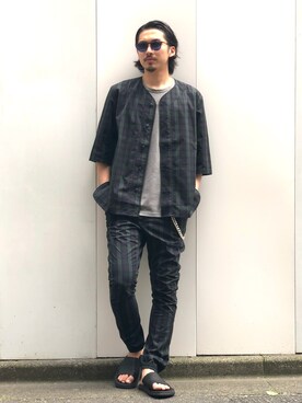 「nonnative（ノンネイティブ）のアイテム（シャツ/ブラウス、グリーン系）」を使った、Daisuke Sakamotoさん（メンズ・176cm）の夏コーディネート