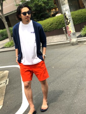 「BEAUTY&YOUTH UNITED ARROWS（ビューティーアンドユースユナイテッドアローズ）のアイテム（カーディガン/ボレロ、ブルー系）」を使った、Daisuke Sakamotoさん（メンズ・176cm）の夏コーディネート