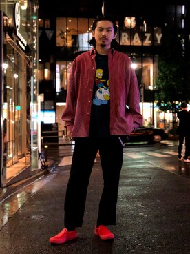 「77circa（ナナナナサーカ）のアイテム（シャツ/ブラウス、レッド系）」を使った、Daisuke Sakamotoさん（メンズ・176cm）の秋コーディネート