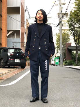「BED J.W. FORD（ベッドフォード）のアイテム（ジャケット/アウター、ブルー系）」を使った、Daisuke Sakamotoさん（メンズ・176cm）の秋コーディネート