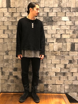 「UNUSED（アンユーズド）のアイテム（ニット/セーター、ブラック系）」を使った、Daisuke Sakamotoさん（メンズ・176cm）の秋コーディネート