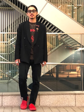 「AURALEE（オーラリー）のアイテム（ジャケット/アウター、ブラック系）」を使った、Daisuke Sakamotoさん（メンズ・176cm）の冬コーディネート