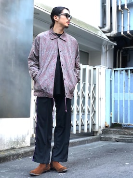 「Needles（ニードルス）のアイテム（ジャケット/アウター、ピンク系）」を使った、Daisuke Sakamotoさん（メンズ・176cm）の冬コーディネート