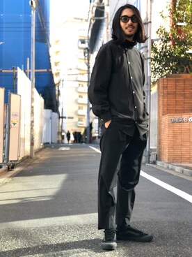 「EN ROUTE（アンルート）のアイテム（シャツ/ブラウス、ブラック系）」を使った、Daisuke Sakamotoさん（メンズ・176cm）の冬コーディネート