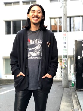 「Steven Alan（スティーブンアラン）のアイテム（カーディガン/ボレロ、グレー系）」を使った、Daisuke Sakamotoさん（メンズ・176cm）の冬コーディネート