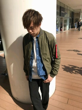 「春物」｜「アイテム（MA-1）」を使った、みさかさん（メンズ・170cm）の春コーディネート