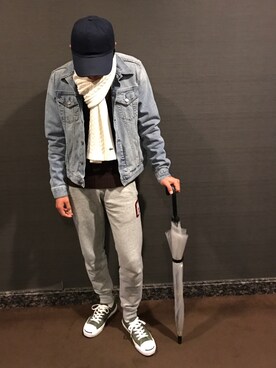 「アイテム（マフラー、ホワイト系）」を使った、NORIさん（メンズ・166cm）の冬コーディネート