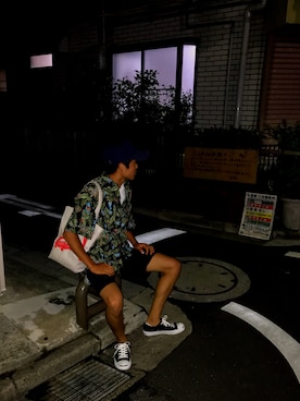 「古着のアイテム（トップス、ブラック系）」を使った、NORIさん（メンズ・167cm）の夏コーディネート