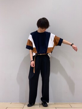 「Lui's（ルイス）のナローベルト（ベルト）」を使った、阿部まさひでさん（メンズ・176cm）の春コーディネート