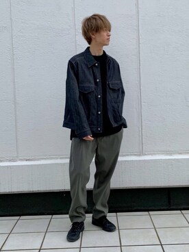 「Lui's（ルイス）のアイテム（デニムジャケット）」を使った、阿部まさひでさん（メンズ・176cm）の冬コーディネート