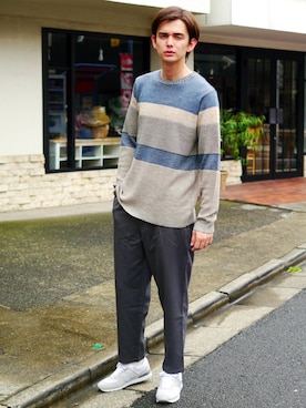 「2018ss」｜「アイテム（スラックス）」を使った、Revo.さん（メンズ・182cm）の春コーディネート