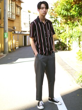 「2018ss」｜「アイテム（スラックス）」を使った、Revo.さん（メンズ・182cm）の春コーディネート