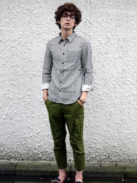 「ギンガムチェックシャツ」｜Revo.さん（メンズ・182cm）の秋コーディネート