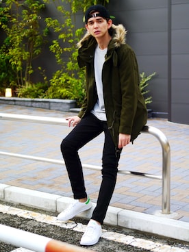 「ファー」｜「アイテム（モッズコート）」を使った、Revo.さん（メンズ・182cm）の冬コーディネート