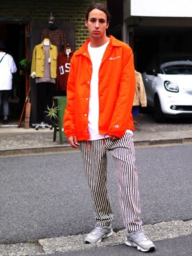 「Champion（チャンピオン）のアイテム（ブルゾン）」を使った、Revo.さん（メンズ・182cm）の冬コーディネート