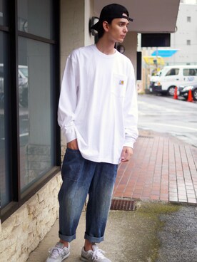 Carhartt カーハート Long Sleeve Workwear Pocket T Shirt ポケット付きロンt を使ったショップスタッフのメンズ人気ファッションコーディネート Wear