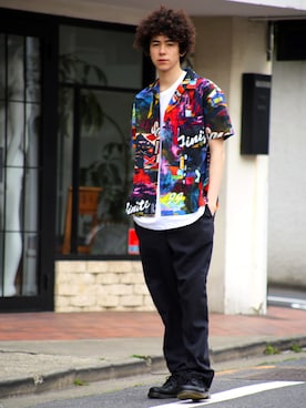 「柄シャツ」｜Revo.さん（メンズ・182cm）の夏コーディネート