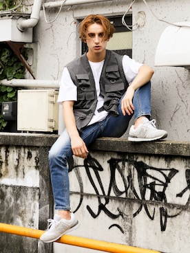 「アイテム（ベスト）」を使った、Revo.さん（メンズ・182cm）の夏コーディネート