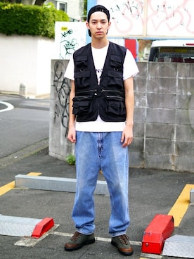 「アイテム（ベスト）」を使った、Revo.さん（メンズ・182cm）の夏コーディネート