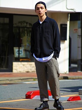 「Dr. Martens（ドクターマーチン）の［UNISEX/ユニセックス］Dr.Martens ドクターマーチン 3EYE GIBSON 1461 MONO 3ホール ギブソン シューズ（ドレスシューズ）」を使った、Revo.さん（メンズ・182cm）の秋コーディネート